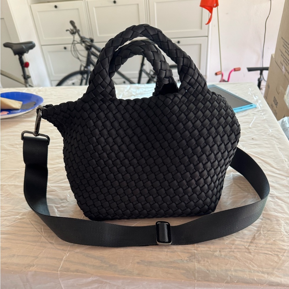 Naghedi Black Crossbody Bag with Woven Texture